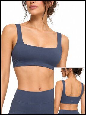 Alo Yoga Softsculpt Precision Sports Bra Bluestone Blue Grey Square Neck XS
